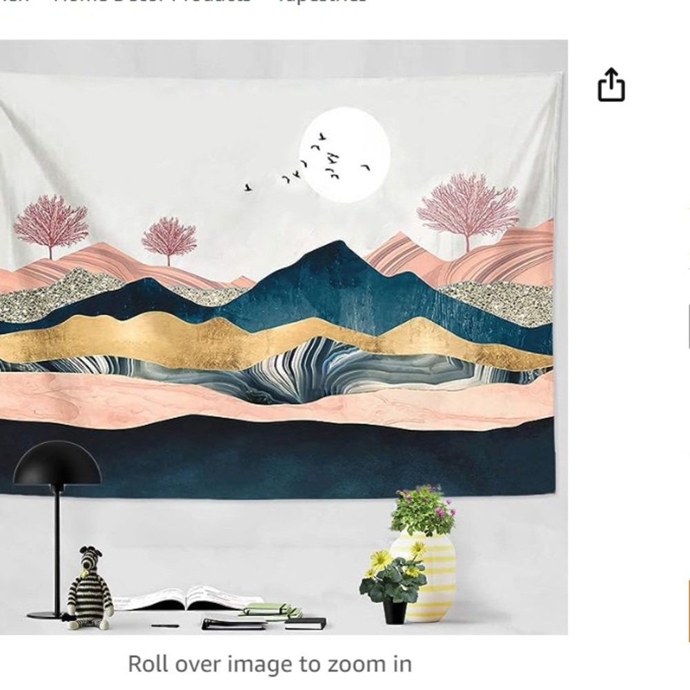 pink/teal mountain wall tapestry, 130x150cm (~51x59in)